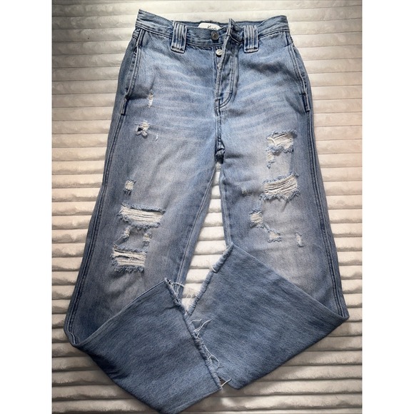 KanCan Denim - KanCan Womens Mid Rise Boot y Jeans Size 1 / 24 Distressed Light Wash Button Fly
